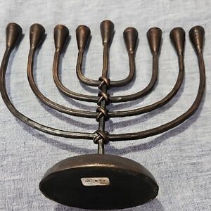 Vintage Crate&Barrel Hanukkah Jewish Menorah Antique Bronze Wrought Iron Holder